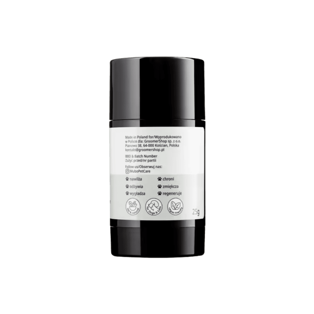 Mubo Paw & Nose Fragrance Free Natural Balm Stick - Naturalne, bezzapachowe masełko do łap i nosa w sztyfcie, dla psa i kota, 25g