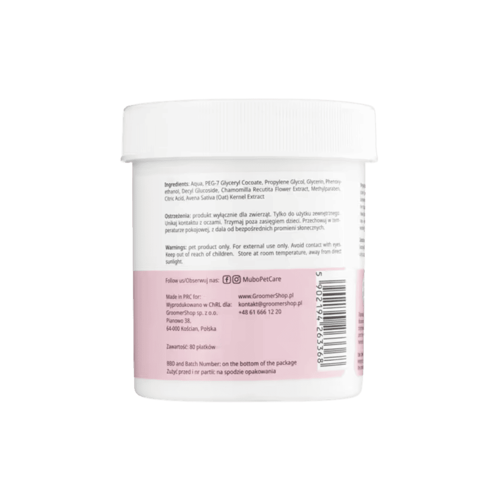 Mubo Perfect Eye Tear Stain Eye Wipes - Płatki do usuwania zacieków i przebarwień pod oczami dla psa i kota, 80 sztuk