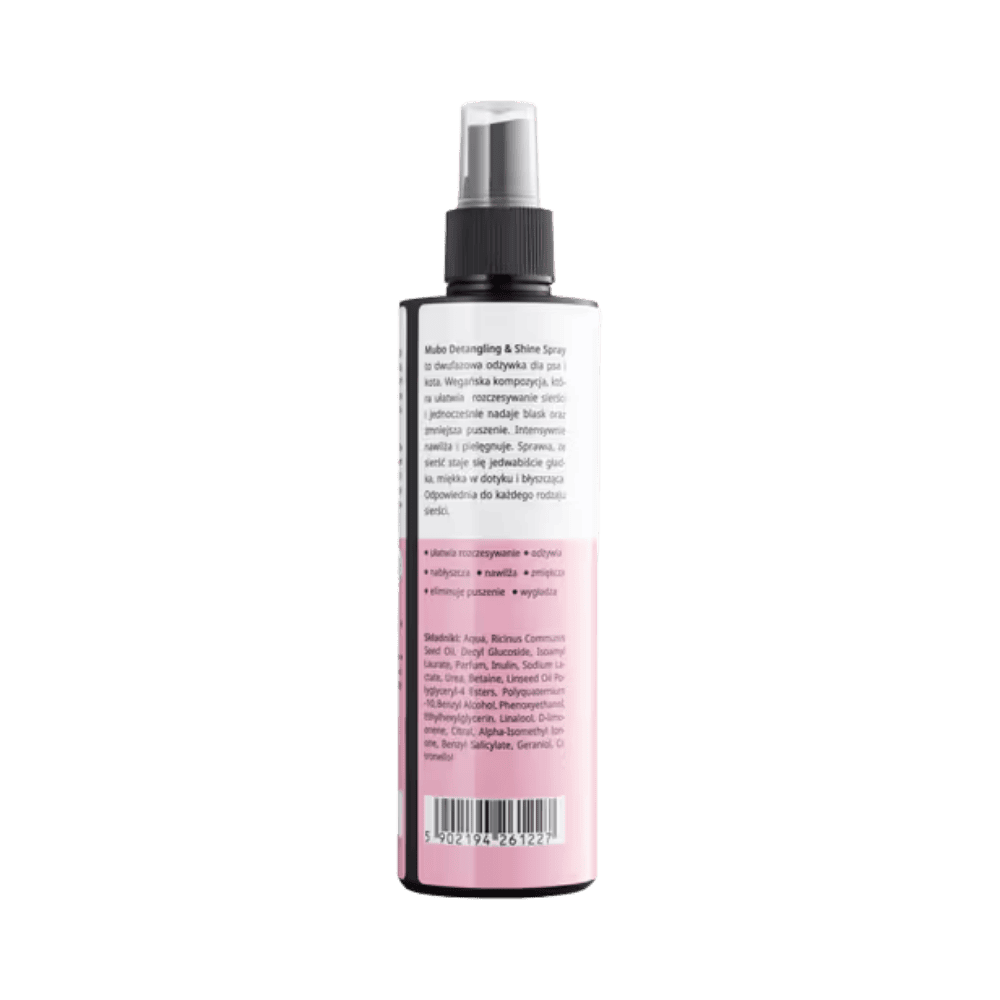 Mubo Detangling & Shine Spray - Dwufazowa odżywka w sprayu dla psa i kota, ułatwiająca rozczesywanie i nabłyszczająca, 250ml