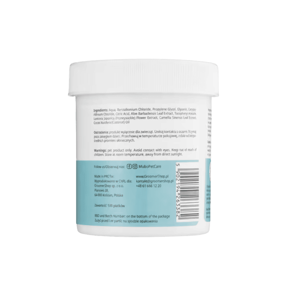 Mubo Pet Ear Wipes - Płatki do czyszczenia uszu dla psa i kota, 100 sztuk