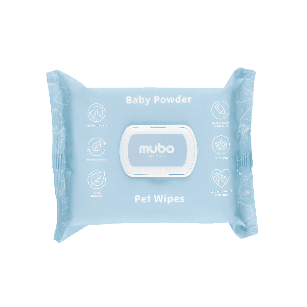 Mubo Baby Powder Pet Wipes - Delikatne chusteczki z z aloesem dla psa i kota, o zapachu dziecięcego pudru