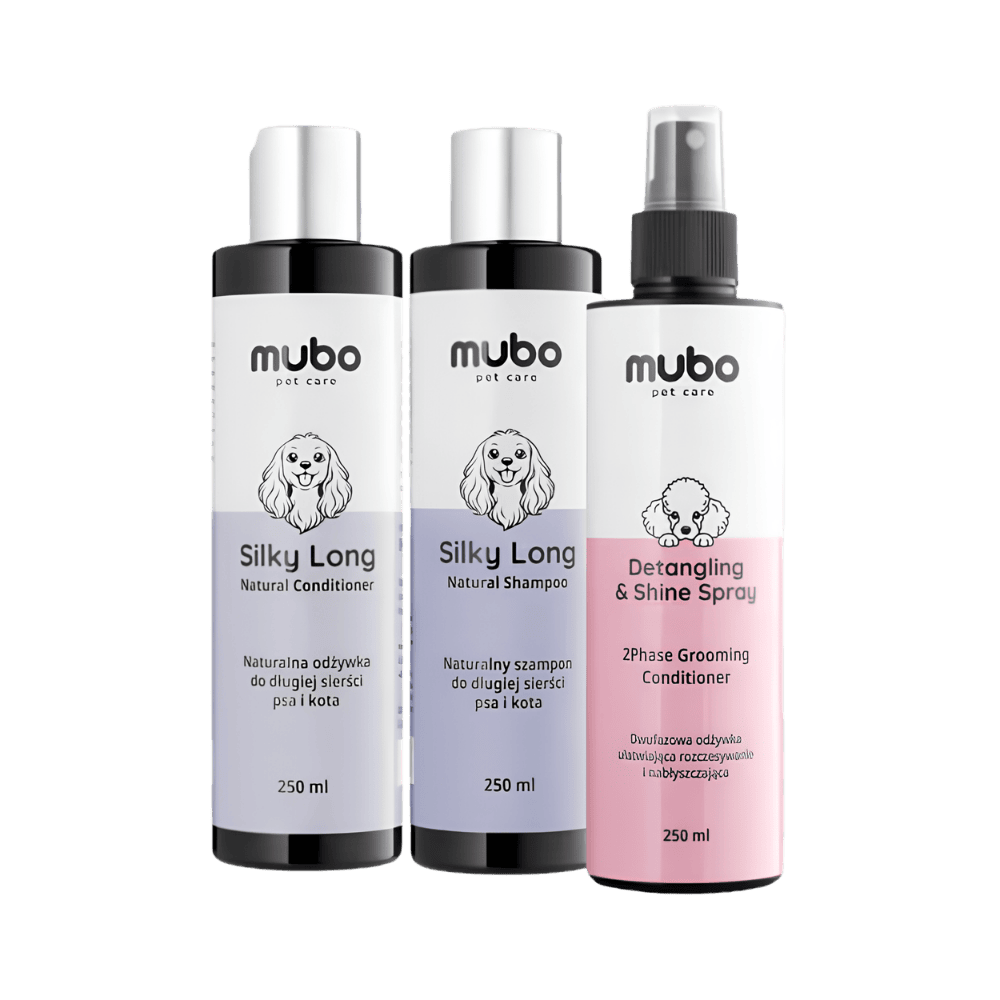 Mubo Silky Long Set - Zestaw do pielęgnacji długiej sierści dla psa i kota, 3 x 250ml