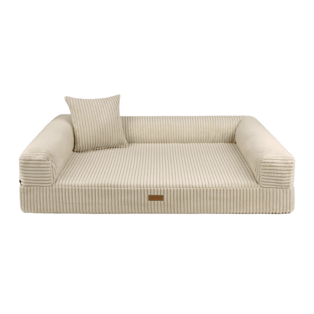 DENZOO Parma Beige – Legowisko z materacem ortopedycznym, kanapa dla psa i kota, beżowe