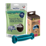 Kolor: Zestaw promocyjny - FIBOO Fiboone Dental + Baltica Przysmaki Regionów dziczyzna 80g + StarchBag BIOworki 8 sztuk