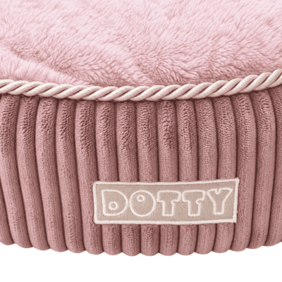 DOTTY Pufa Niska – Okrągła poducha dla psa i kota, różowa z jasnoróżowym polarem minky - obrazek 3