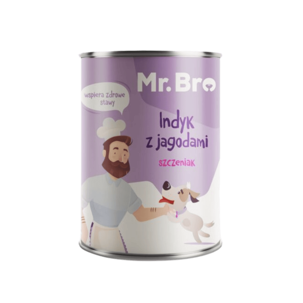 Mr.Bro – Monobiałkowa karma mokra dla szczeniąt, indyk z jagodami